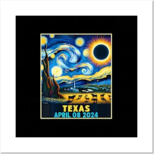 Texas Total Solar Eclipse 2024 Starry Night Posters and Art